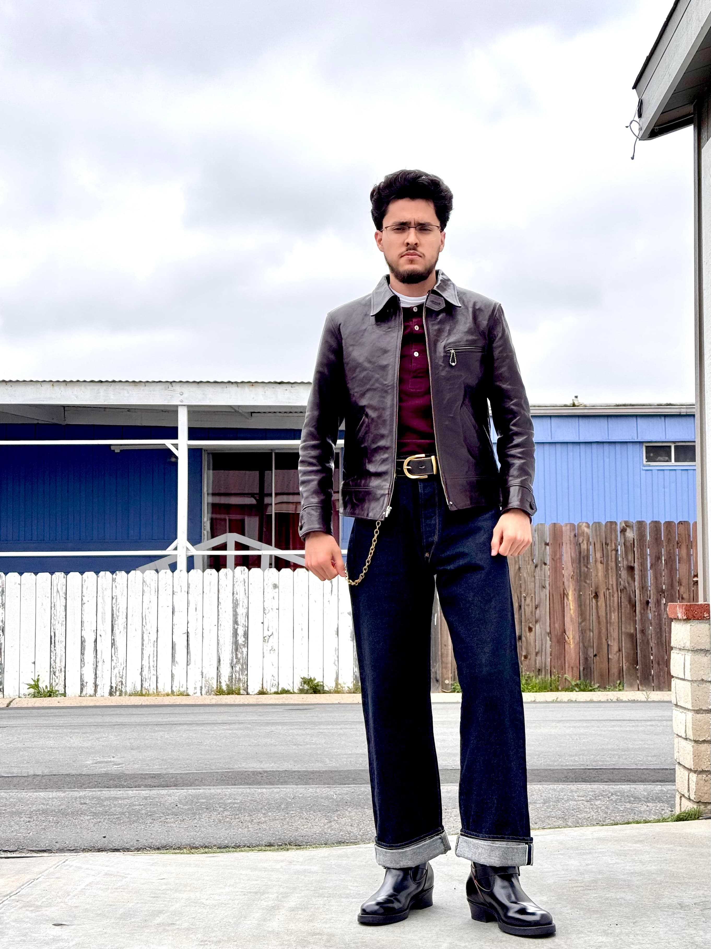 Retro Americana Leather and Denim Ensemble
